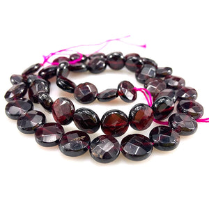 10mm Natural Red Garnet Stone Beads 15'' Faceted Coin Button DIY