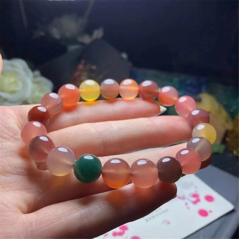 10mm Natural Salt Agate Bracelet for Women Men Healing Love Gift Stone Beads