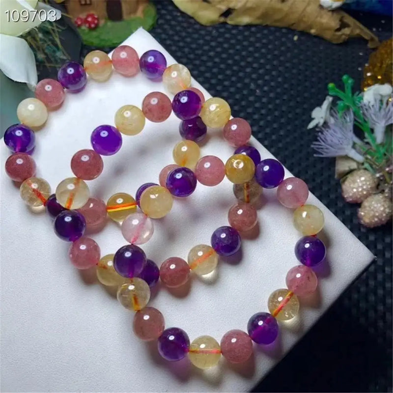 10mm Natural 7 Melody Rutilated Bracelet Gemstone Jewelry AAAAA