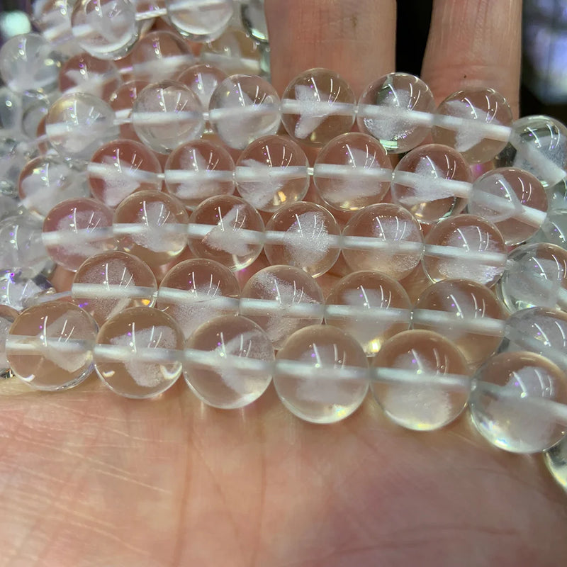 10mm Natural Ghost Quartz Beads 15'' Faceted Round DIY Loose Beads