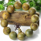 Natural Green Sandalwood Carved Buddha's Bracelet Seven Chakras Calming