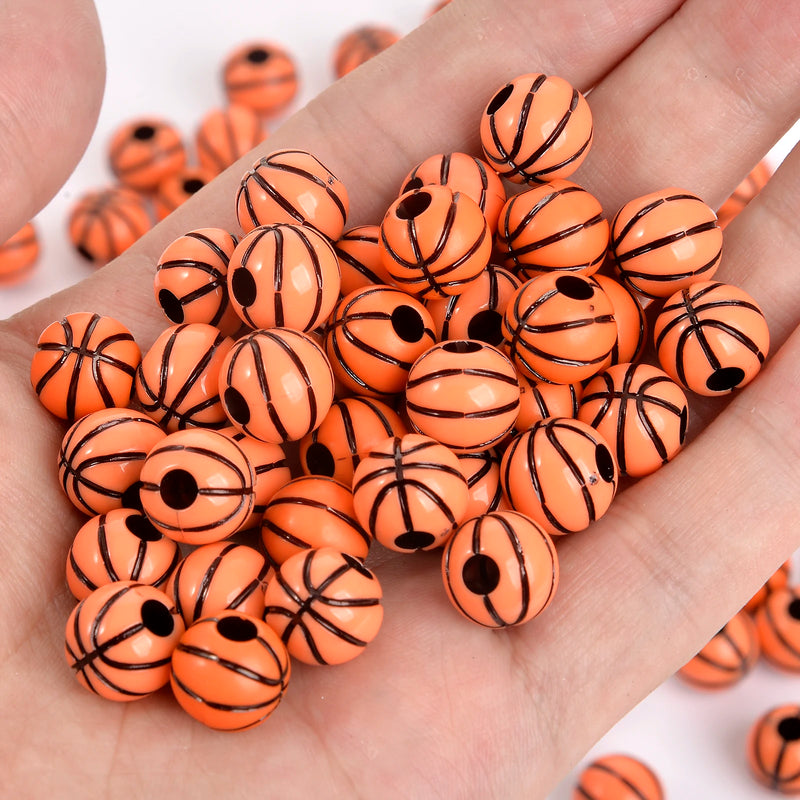 10mm Orange Basketball Stripe Acrylic Round Beads for DIY Jewelry