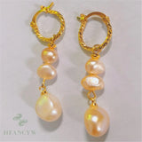 Pink Baroque Pearl Earrings 18k Dangle Flawless Mesmerizing Jewelry