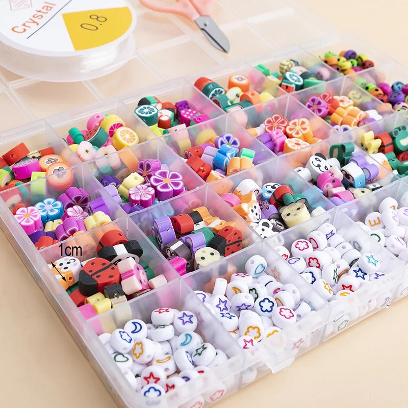 Colorful Flower Polymer Clay Beads Set Box for Jewelry Making DIY Bracelet