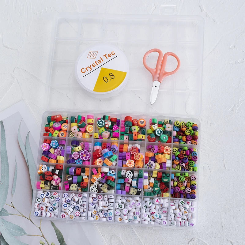 10mm Polymer Clay Beads Set Box for DIY Bracelet Making