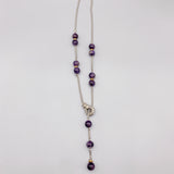 10mm Purple Amethyst Necklace Box Chain Magnetic Clasp Silver Tone