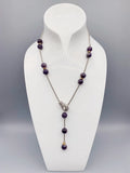10mm Purple Amethyst Necklace Box Chain Magnetic Clasp Silver Tone