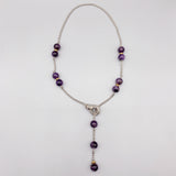 10mm Purple Amethyst Necklace Box Chain Magnetic Clasp Silver Tone