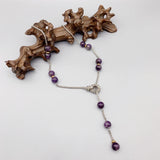 10mm Purple Amethyst Necklace Box Chain Magnetic Clasp Silver Tone