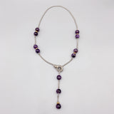 10mm Purple Amethyst Necklace Box Chain Magnetic Clasp Silver Tone