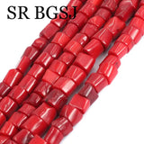 10mm Red Coral Freeform Column Beads 15in