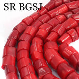 10mm Red Coral Freeform Column Beads 15in