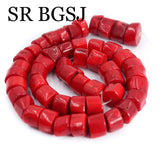 10mm Red Coral Freeform Column Beads 15in
