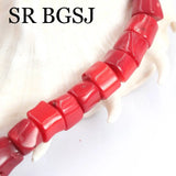 10mm Red Coral Freeform Column Beads 15in