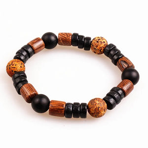 10mm Natural Stone & Wood Bead Men's Stretch Bracelet