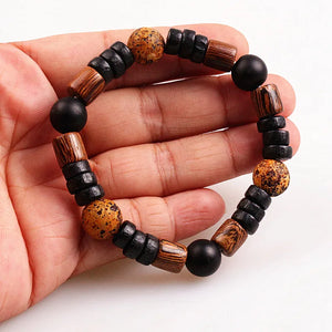 10mm Natural Stone & Wood Bead Men's Stretch Bracelet