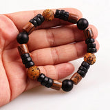 10mm Natural Stone & Wood Bead Men's Stretch Bracelet