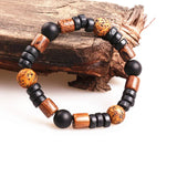 10mm Natural Stone & Wood Bead Men's Stretch Bracelet