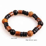 10mm Natural Stone & Wood Bead Men's Stretch Bracelet