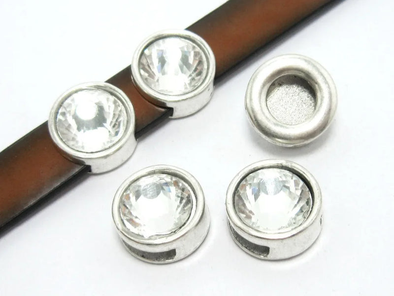 10mm Rhinestone Leather Slider Findings for 10x2mm Leather, FR09