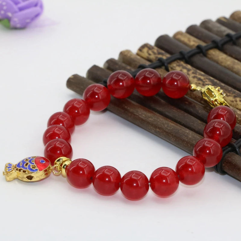 10mm Red Chalcedony Jade Strand Bracelet