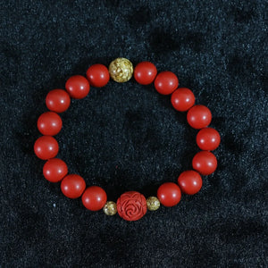 10mm Red Cinnabar Flower Ball Bracelet DIY B823