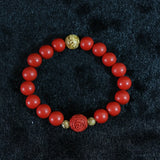 10mm Red Cinnabar Flower Ball Bracelet DIY B823
