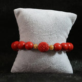 10mm Red Cinnabar Flower Ball Bracelet DIY B823