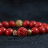 10mm Red Cinnabar Flower Ball Bracelet DIY B823