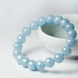 10mm Aquamarine Jade Round Beads Stretchy Bangle Bracelet