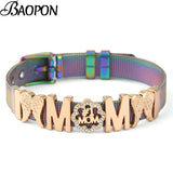 Stainless Steel Mesh Bracelet with MOM Key & Lock Charm