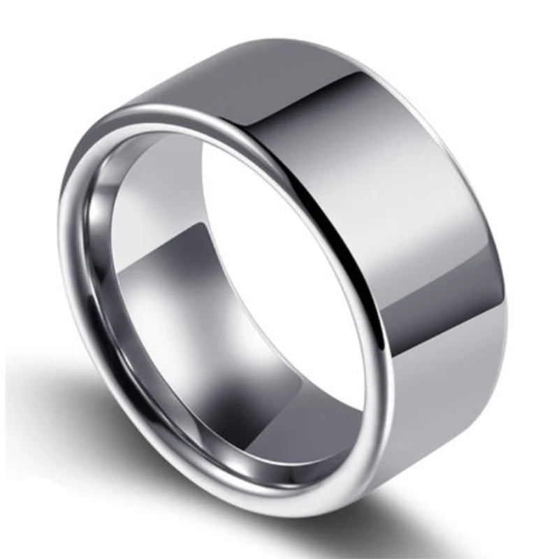 10mm Tungsten Carbide Ring Men Engagement Wedding Band Flat Polished