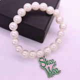 10mm Pearl Chain Greek Letters Charm Pink Green Alpha Skee Bracelet