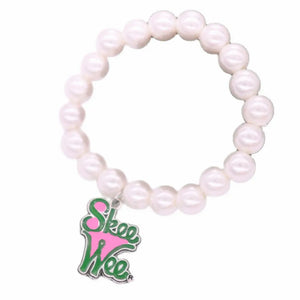 10mm Pearl Chain Greek Letters Charm Pink Green Alpha Skee Bracelet