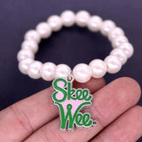 10mm Pearl Chain Greek Letters Charm Pink Green Alpha Skee Bracelet