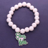 10mm Pearl Chain Greek Letters Charm Pink Green Alpha Skee Bracelet