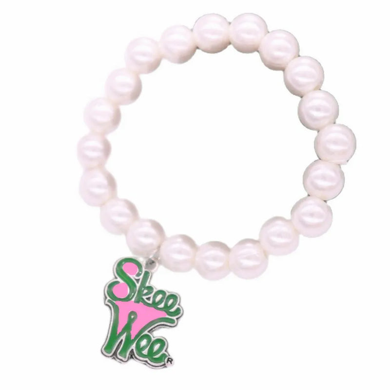10mm Pearl Chain Greek Letters Charm Pink Green Alpha Skee Bracelet