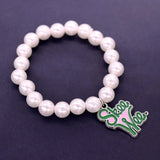 10mm Pearl Chain Greek Letters Charm Pink Green Alpha Skee Bracelet