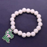 10mm Pearl Chain Greek Letters Charm Pink Green Alpha Skee Bracelet
