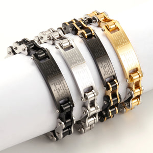 10mm Bike Chain Bracelet Men Cross Bible Nameplate Stainless Steel