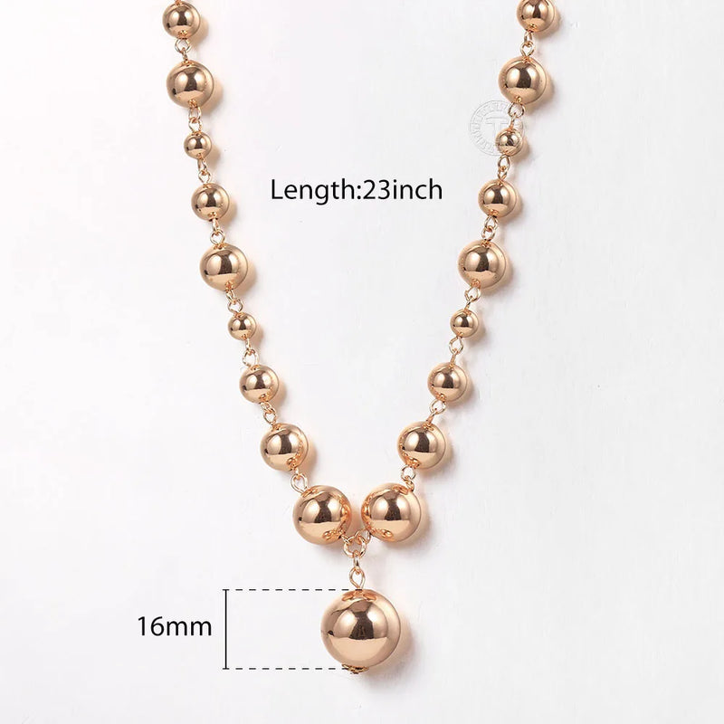 10mm Round Beaded Charm Necklace 585 Rose Ball Bead Chains Jewelry Gift