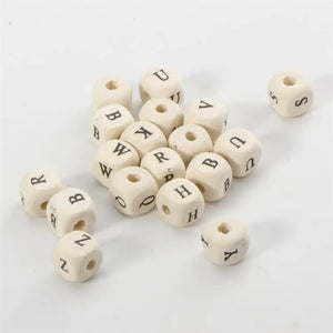 10mm Wooden Alphabet Beads for DIY Baby Teething Dummy Holder - 100PC