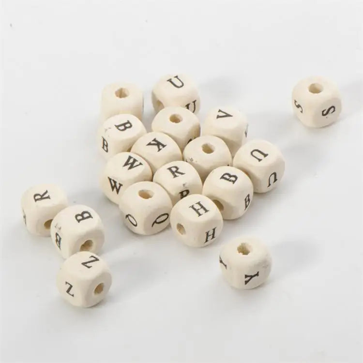 10mm Wooden Alphabet Beads for DIY Baby Teething Dummy Holder - 100PC