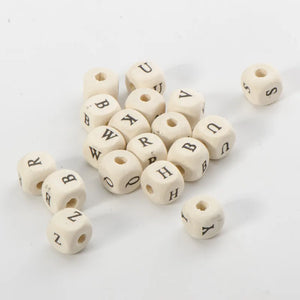 10mm Wooden Alphabet Beads for DIY Baby Teething Dummy Holder - 100PC