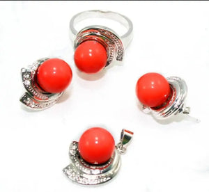 10mm Coral Pink Shell Pearl Set