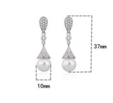 10mm Pearl Zircon Diamonds Dangle Drop Earrings 14k Bridal Wedding Jewelry