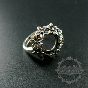 10mm Flower Round Bezel Tray 925 Sterling Silver Ring Setting