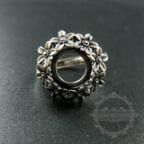 10mm Flower Round Bezel Tray 925 Sterling Silver Ring Setting