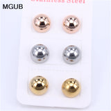 10mm 3-Color Stainless Steel Earrings Set for Men and Women