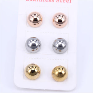 10mm 3-Color Stainless Steel Earrings Set for Men and Women